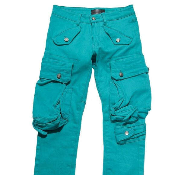 TULONES Currency Collections Men's Cargo Pants Turquoise Cotton Stretch Size 28 - Picture 12 of 12